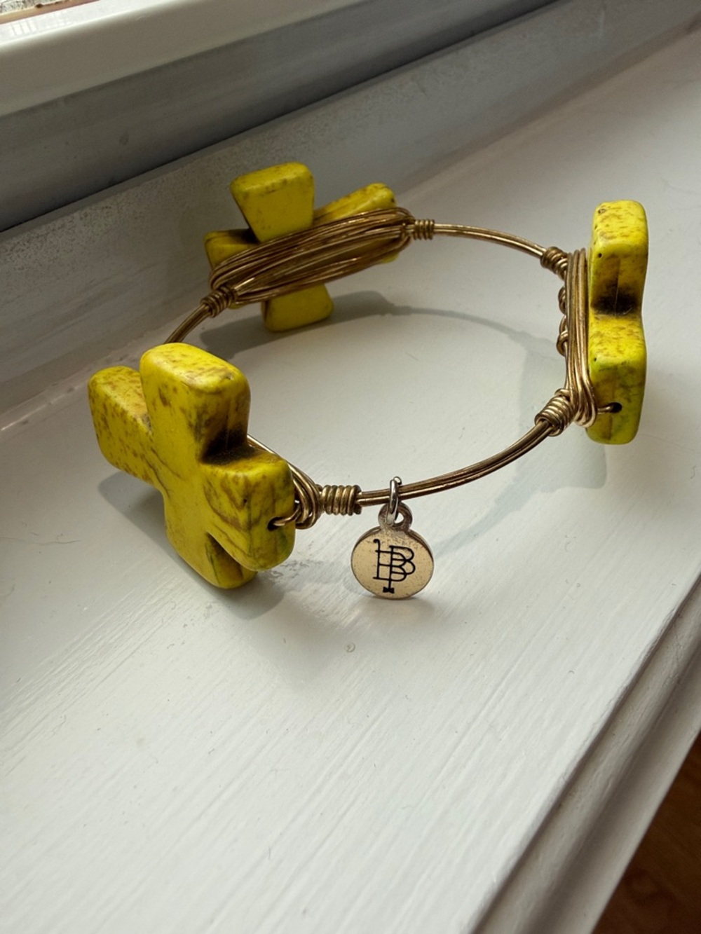Bourbon and Bowties Yellow Stone Cross Bangle Bracelet
